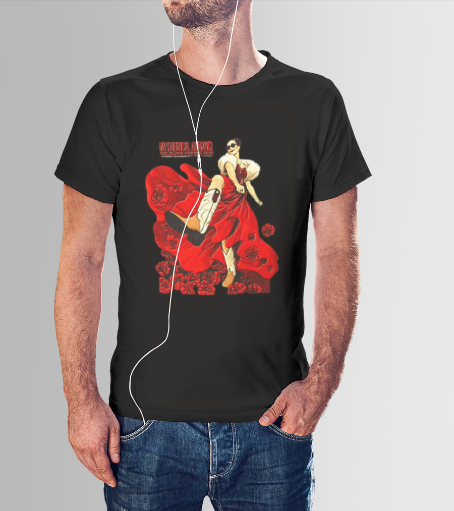 My Chemical Romance The Black Parade Tour 2025 Woman Red Dress Cowboy Boots Flowers T-Shirt