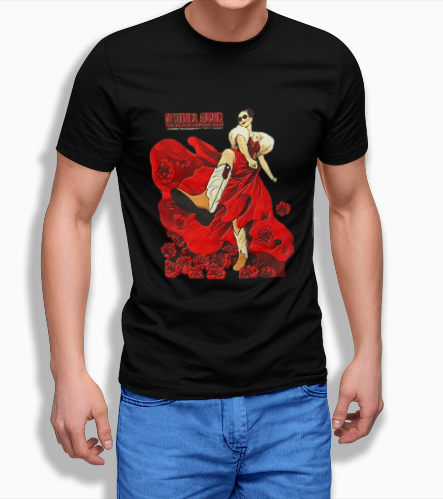 My Chemical Romance The Black Parade Tour 2025 Woman Red Dress Cowboy Boots Flowers T-Shirt