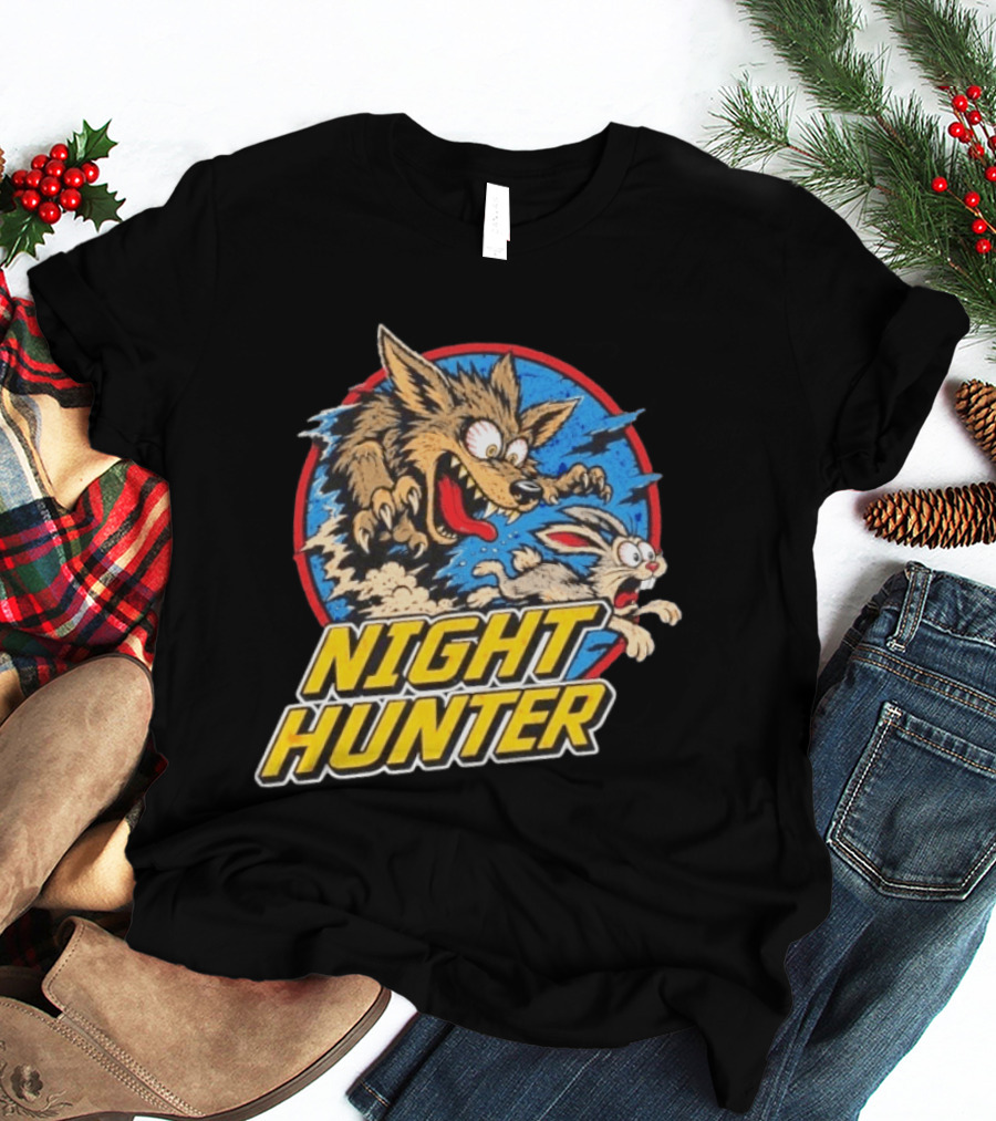 Night Hunter Coyote And Rabbit Chase Epic Predator Prey Adventure T-Shirt