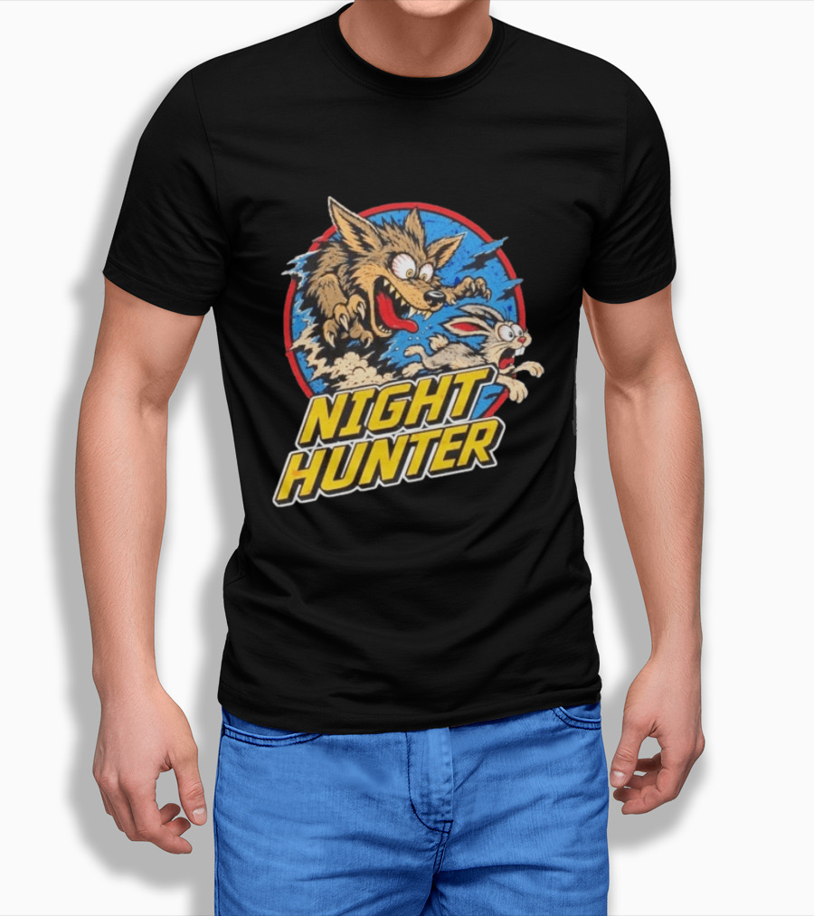 Night Hunter Coyote And Rabbit Chase Epic Predator Prey Adventure T-Shirt