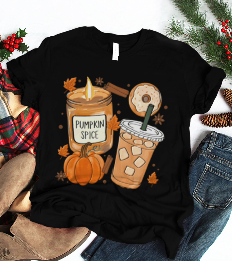 Pumpkin Spice Candle Iced Coffee Donut Autumn Aesthetic T-Shirt