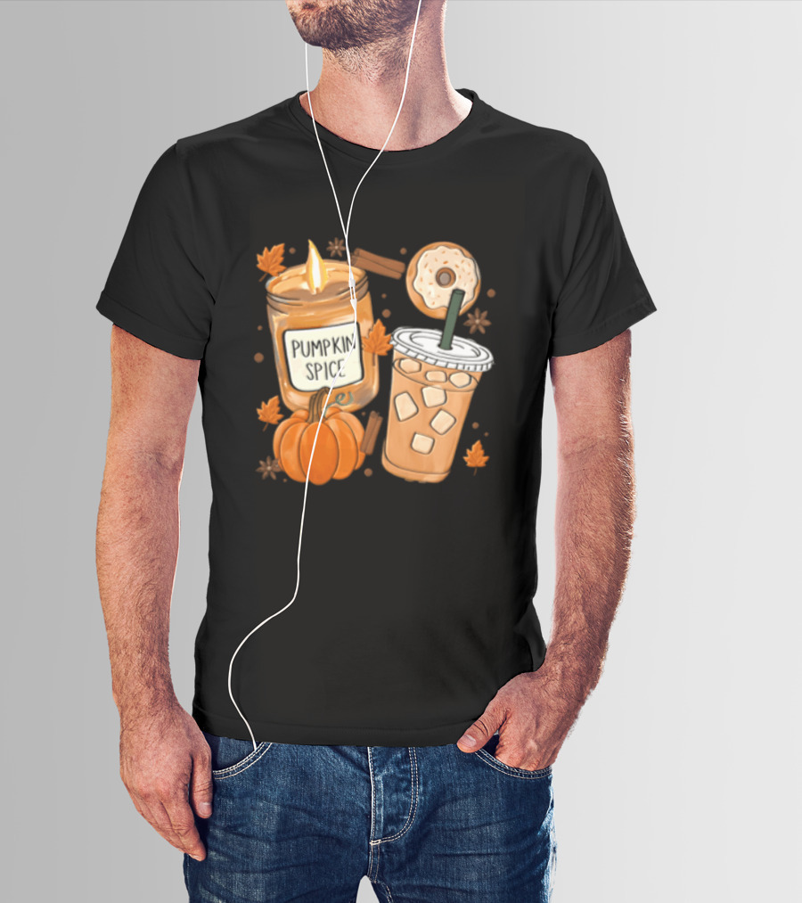 Pumpkin Spice Candle Iced Coffee Donut Autumn Aesthetic T-Shirt