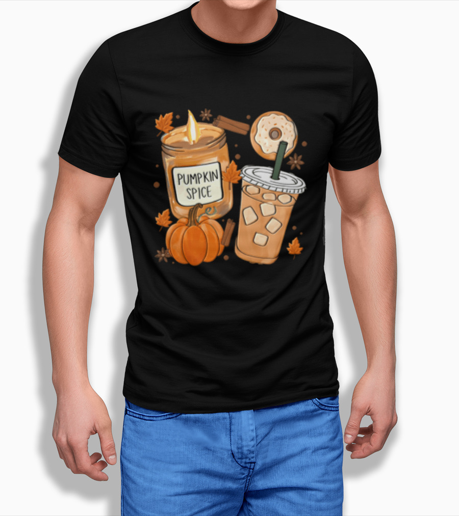 Pumpkin Spice Candle Iced Coffee Donut Autumn Aesthetic T-Shirt