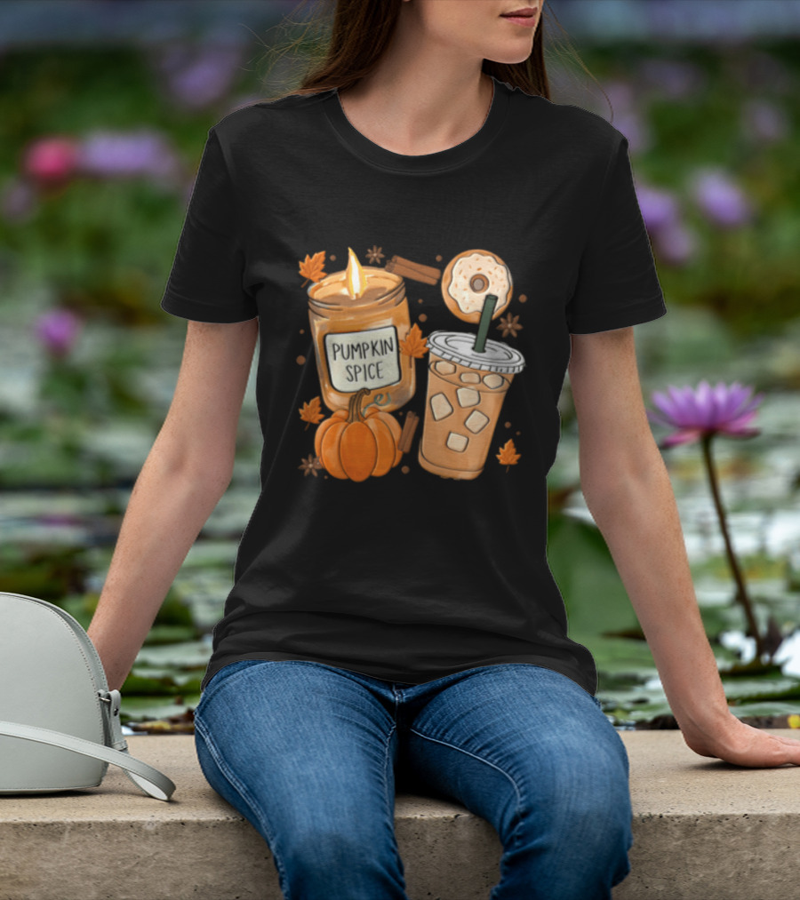 Pumpkin Spice Candle Iced Coffee Donut Autumn Aesthetic T-Shirt