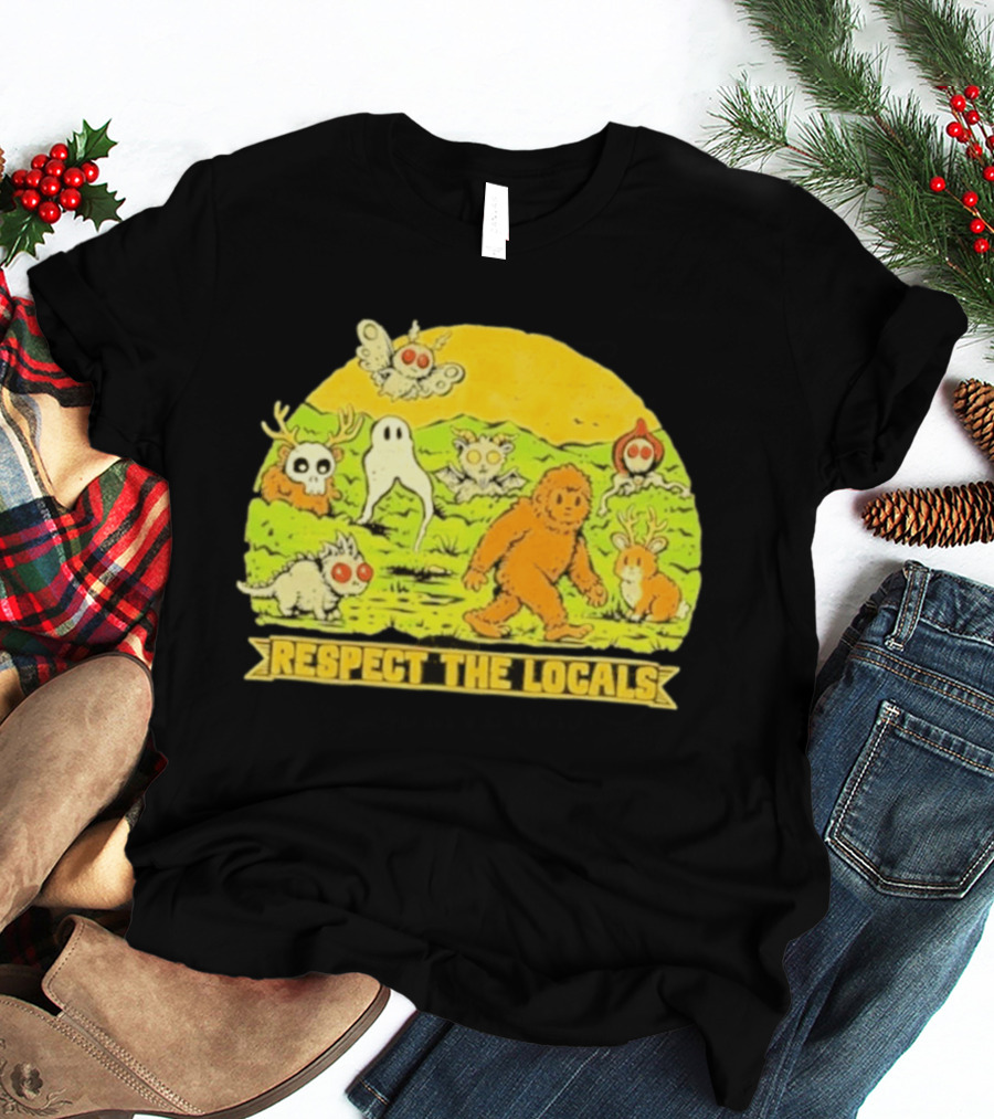 Respect The Locals Halloween Creatures Bigfoot Ghost Owl Mothman Cryptids T-Shirt
