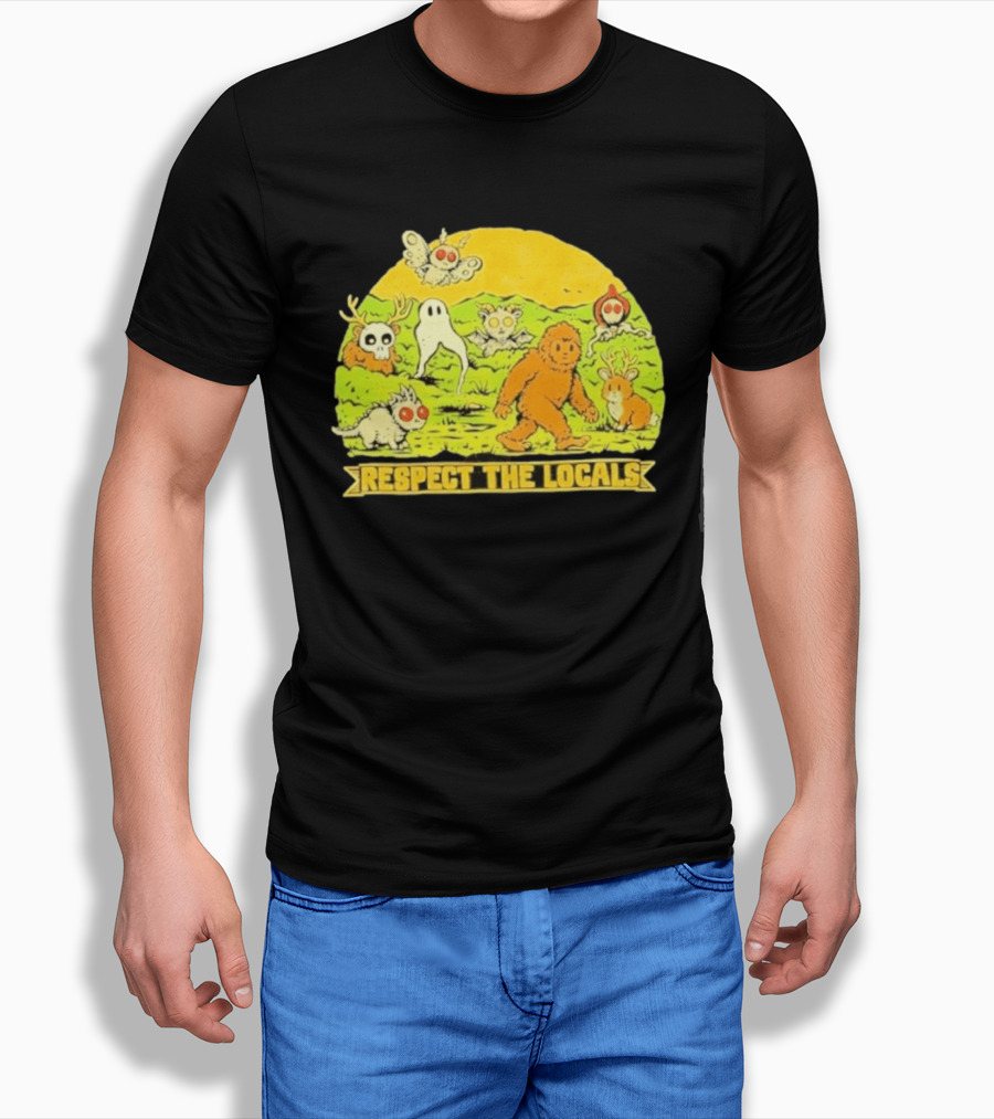 Respect The Locals Halloween Creatures Bigfoot Ghost Owl Mothman Cryptids T-Shirt