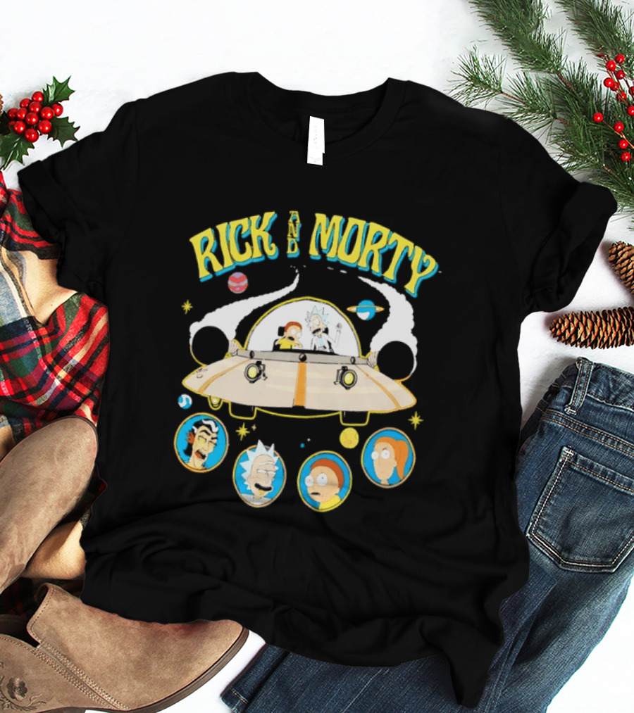 Rick And Morty Space Adventure UFO Characters Planets Adult Swim T-Shirt