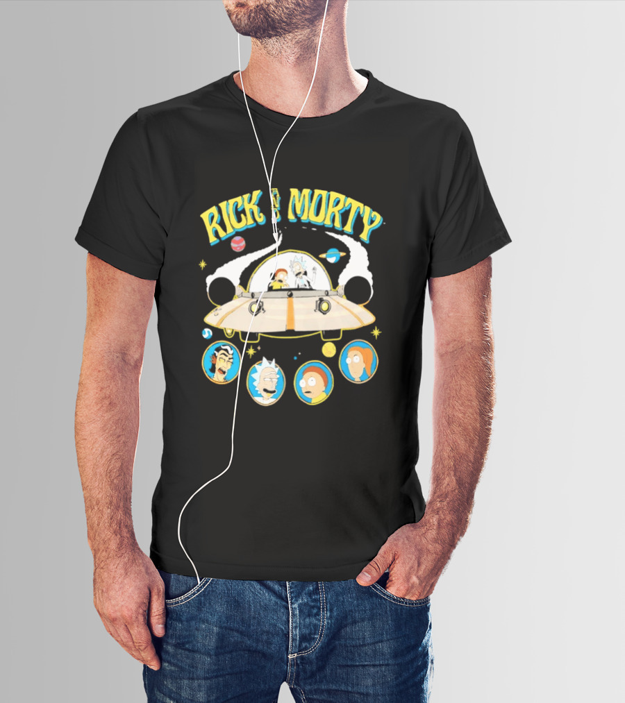 Rick And Morty Space Adventure UFO Characters Planets Adult Swim T-Shirt