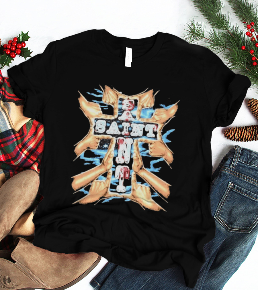 Saint Hands Framing Religious Streetwear Iconography T-Shirt