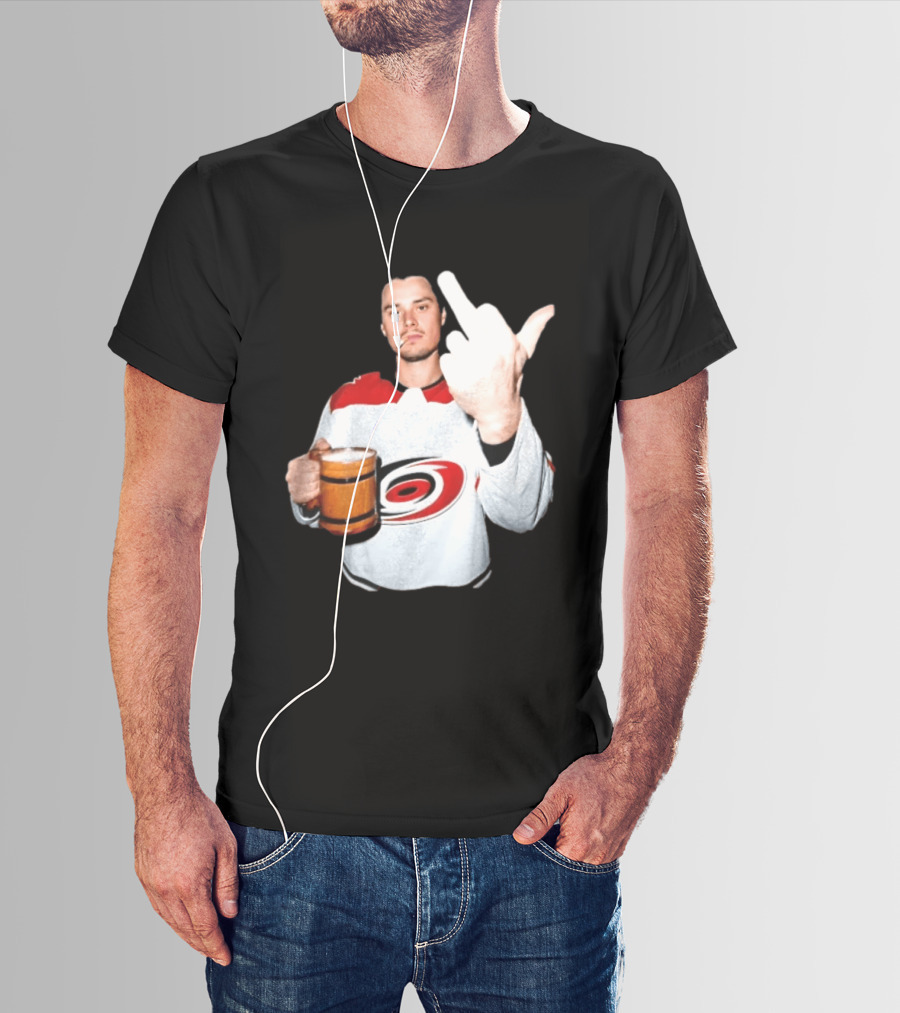 Sebastian Aho Carolina Hurricanes Wooden Beer Middle Finger Gesture T-Shirt