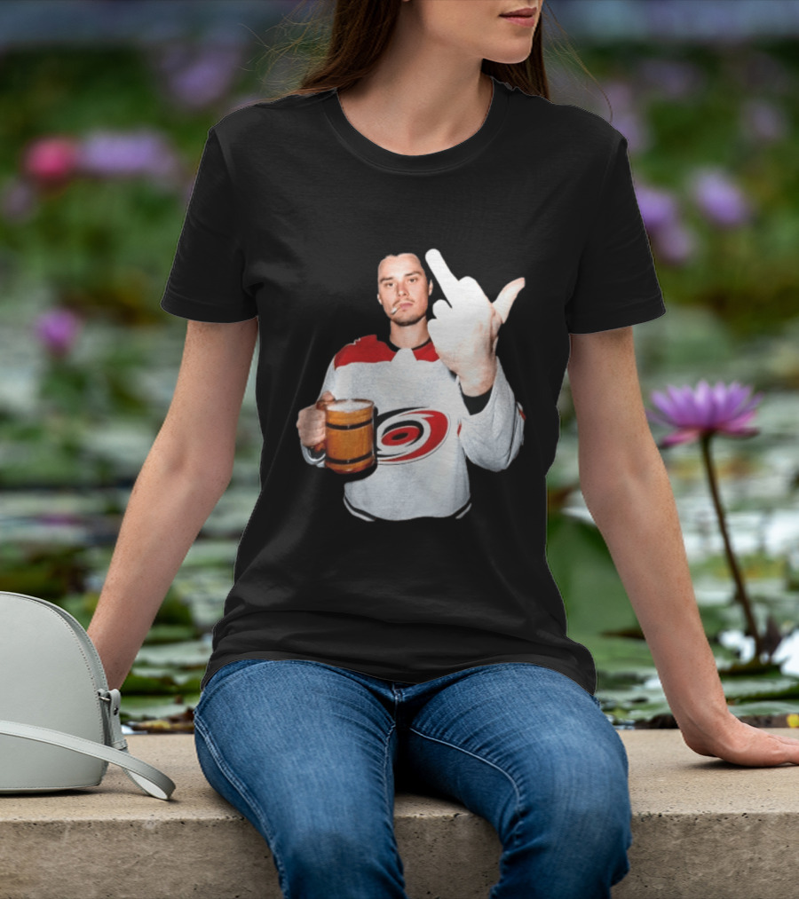Sebastian Aho Carolina Hurricanes Wooden Beer Middle Finger Gesture T-Shirt