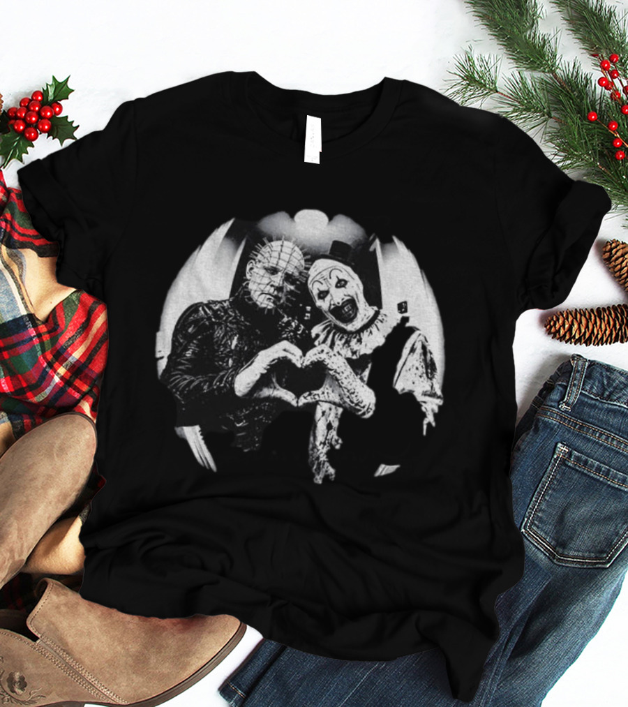 Terrifier Clown Heart Gesture With Pinhead T-Shirt