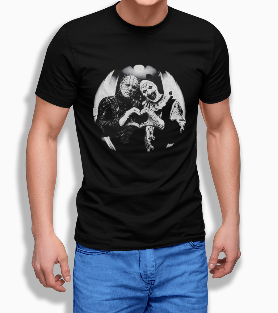 Terrifier Clown Heart Gesture With Pinhead T-Shirt