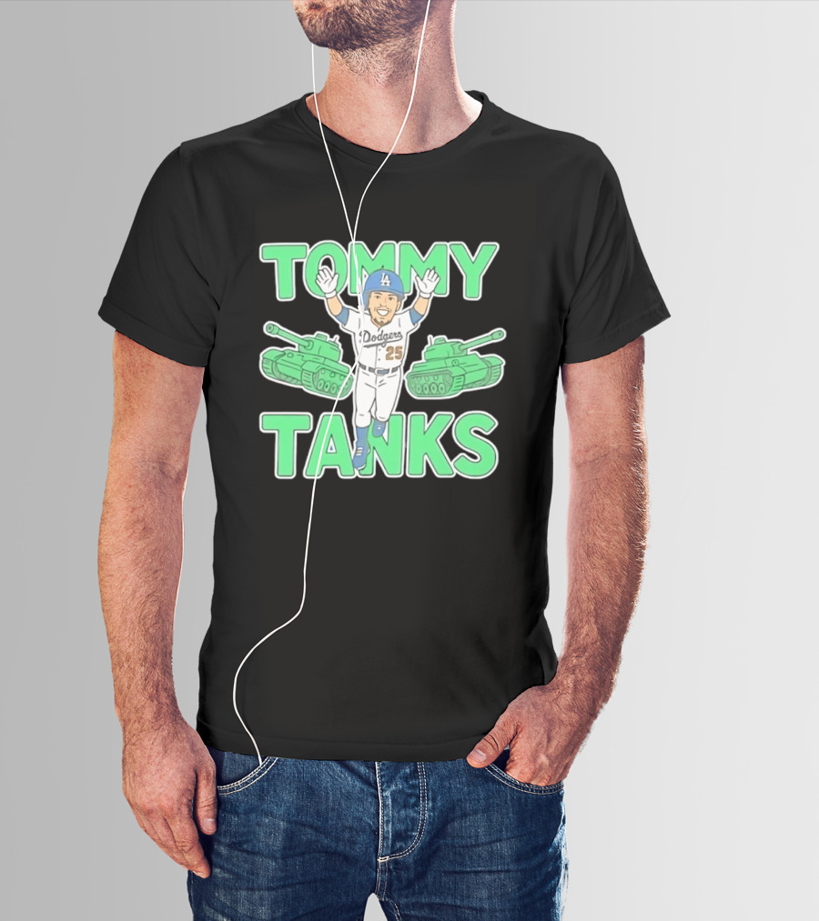 Tommy Tanks Los Angeles Dodgers 25 MLB Baseball Player In Uniform With Green Tanks T-Shirt