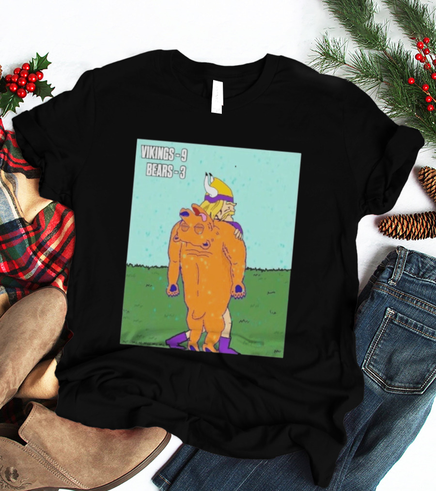 Vikings 9 Bears 3 Cartoon Sports Rivalry Image T-Shirt