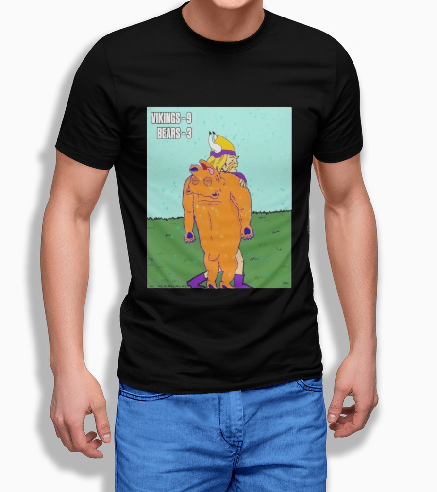 Vikings 9 Bears 3 Cartoon Sports Rivalry Image T-Shirt