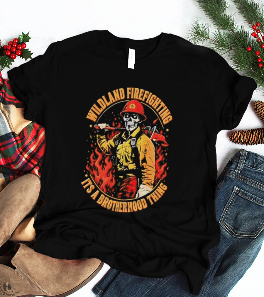 Wildland Firefighting Brotherhood Flames And Tools T-Shirt