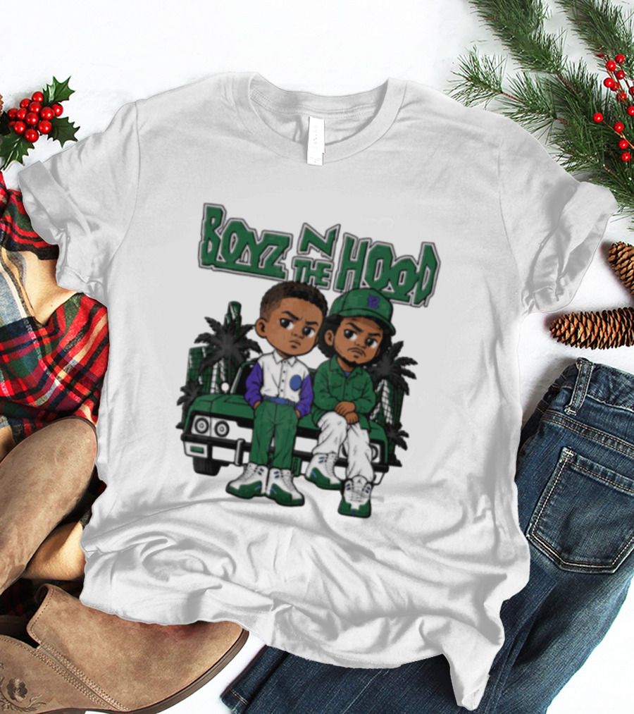 Boyz N The Hood Cartoon Boys Green Car Palm Trees T-Shirt