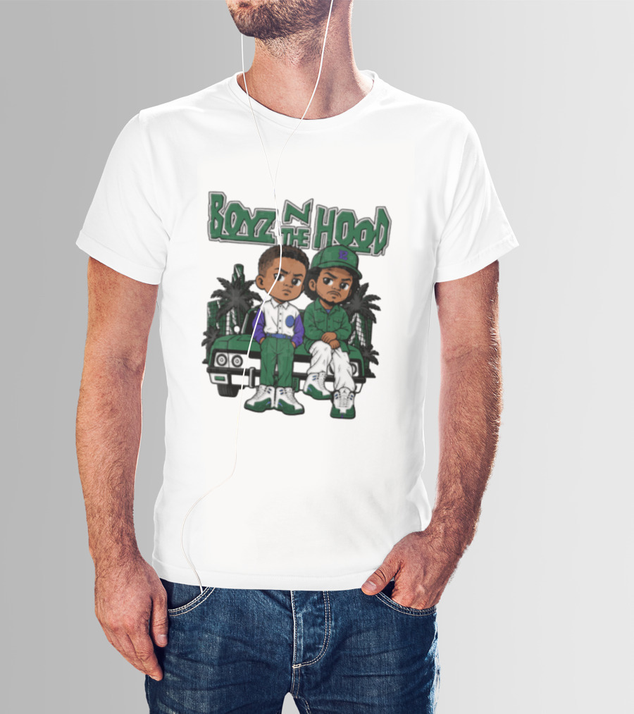 Boyz N The Hood Cartoon Boys Green Car Palm Trees T-Shirt