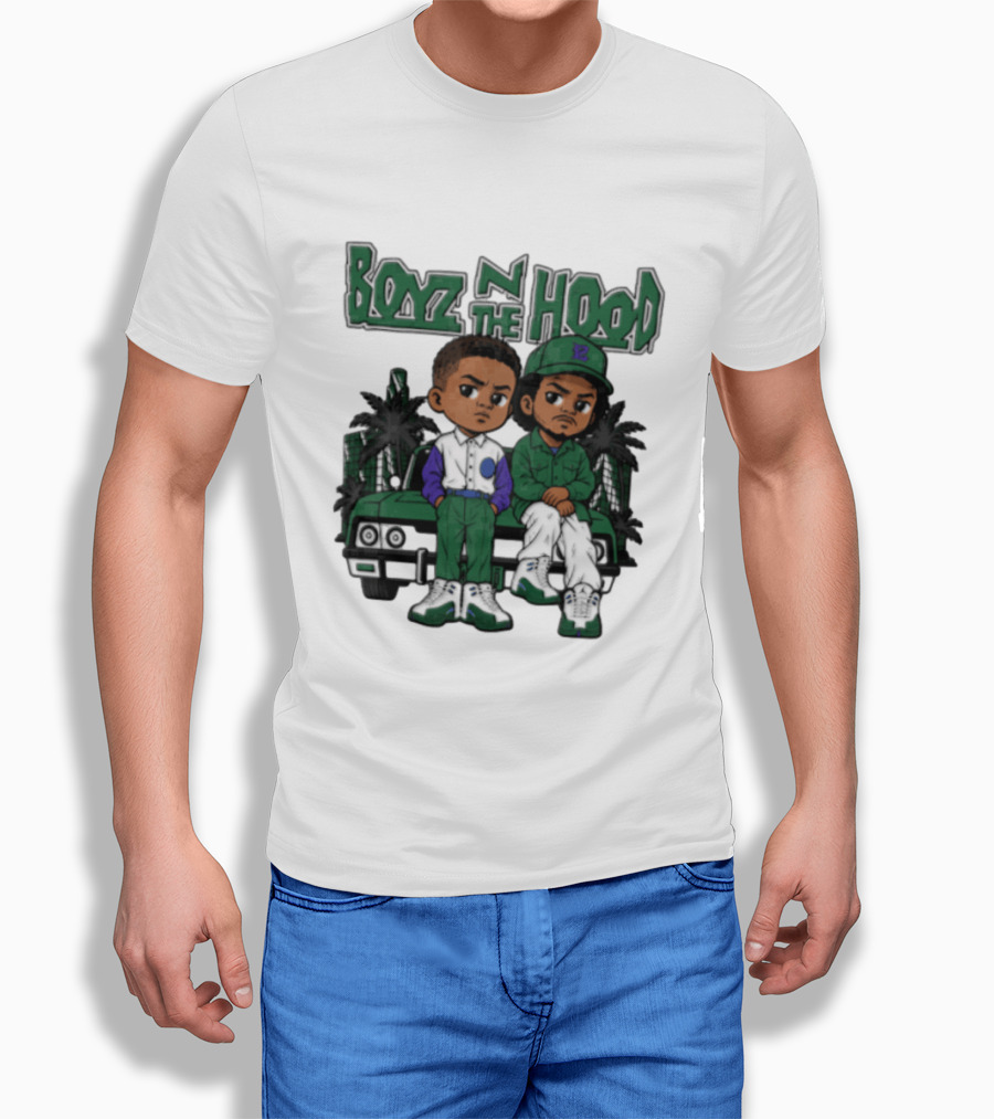 Boyz N The Hood Cartoon Boys Green Car Palm Trees T-Shirt