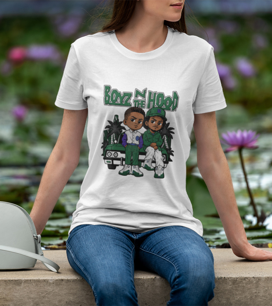 Boyz N The Hood Cartoon Boys Green Car Palm Trees T-Shirt