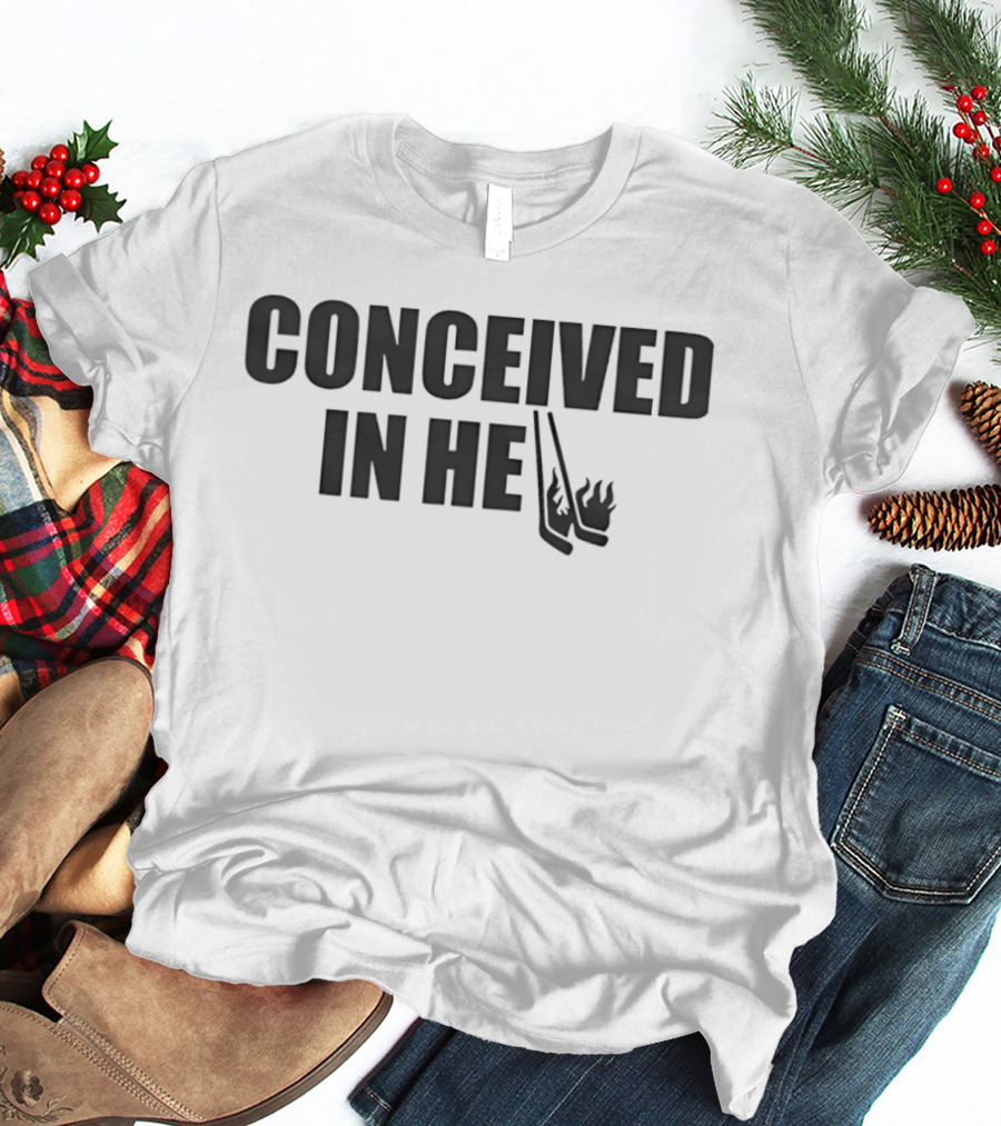 Conceived In Hell Hockey Sticks Flames T-Shirt