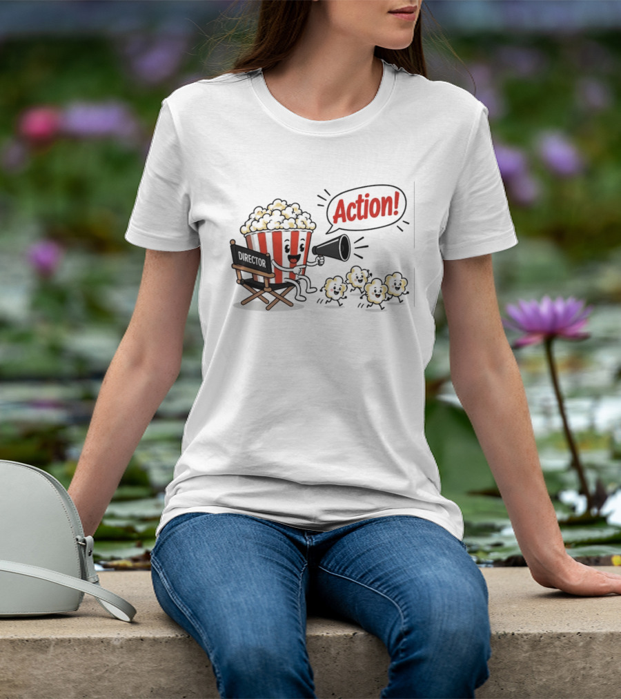 Director Popcorn Calling Action Movie Night Chair Megaphone T-Shirt