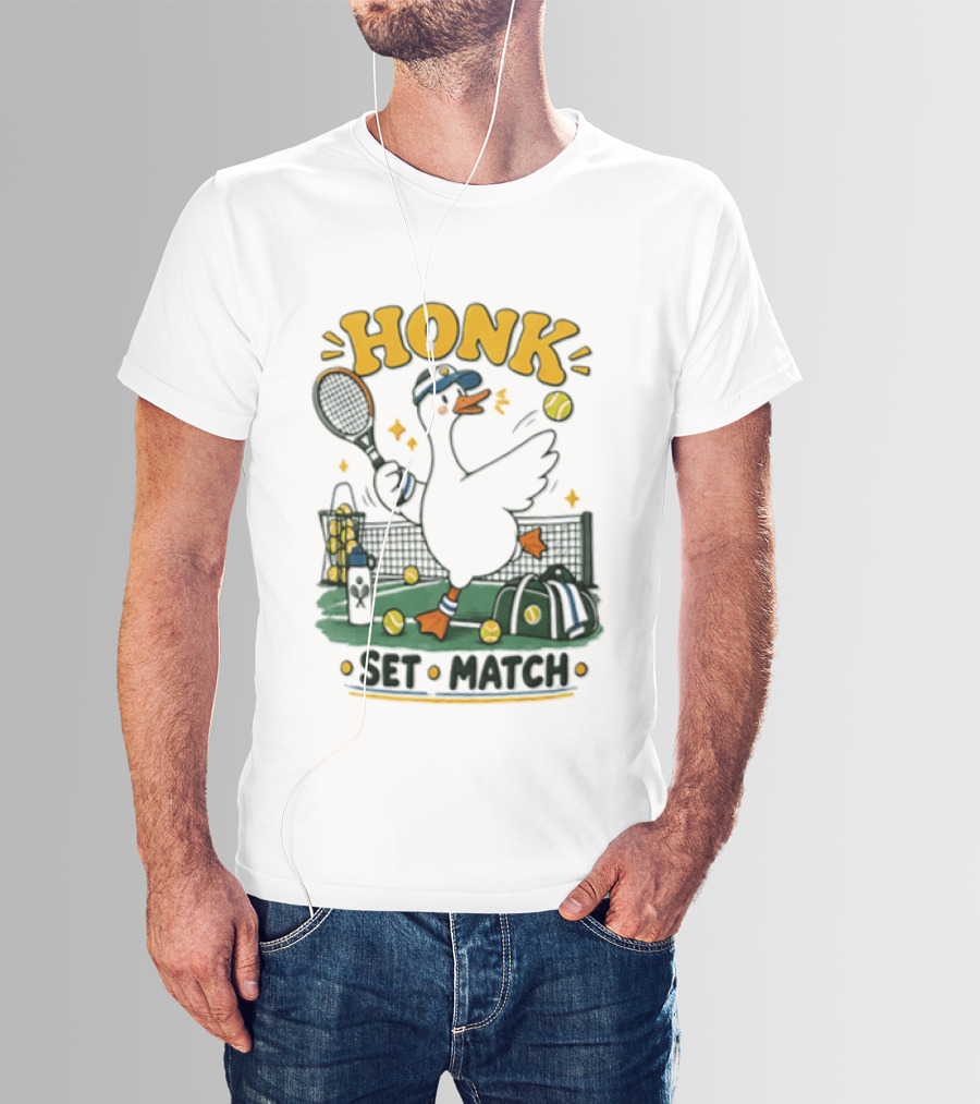 Honk Set Match Duck Playing Tennis Cartoon T-Shirt