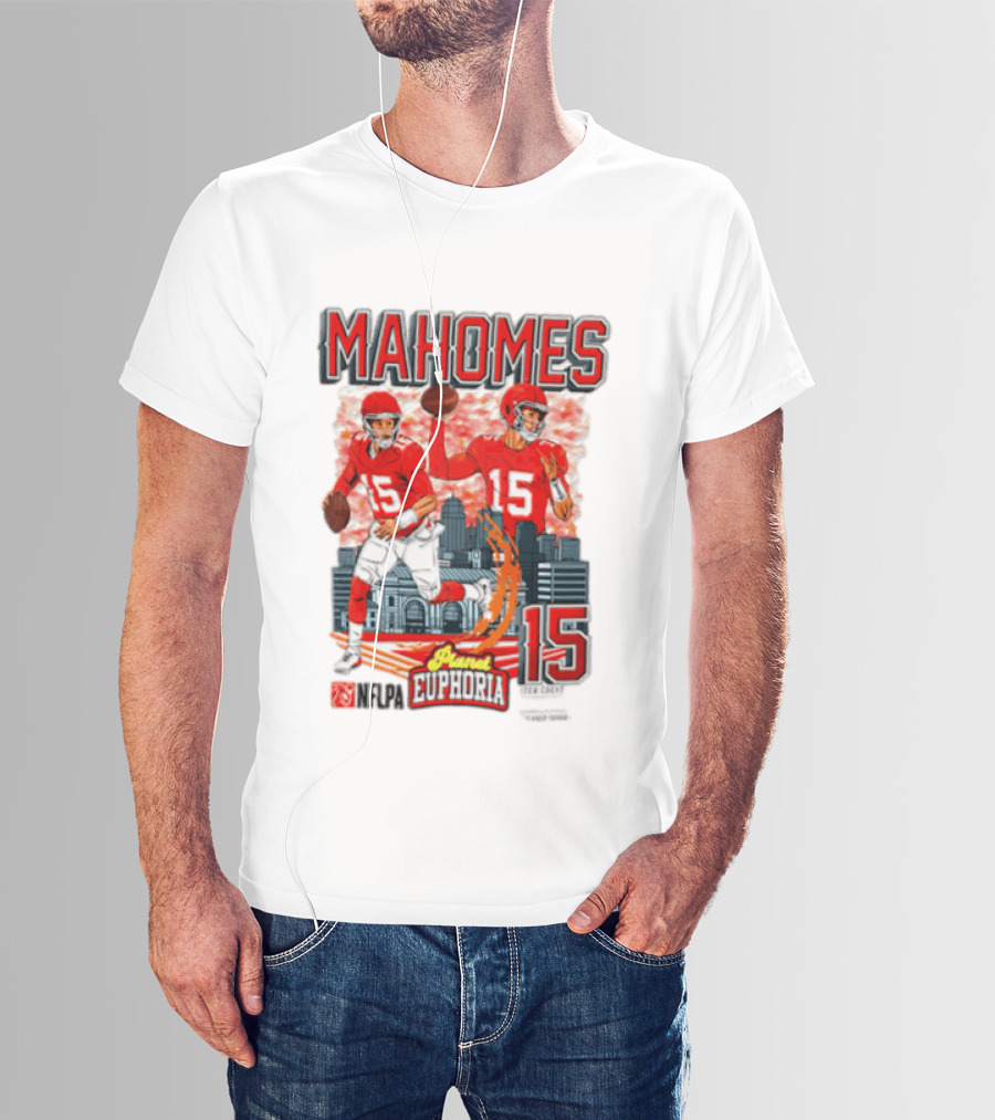 Mahomes Kansas City Chiefs Quarterback Euphoria 15 Skyline NFL Players T-Shirt