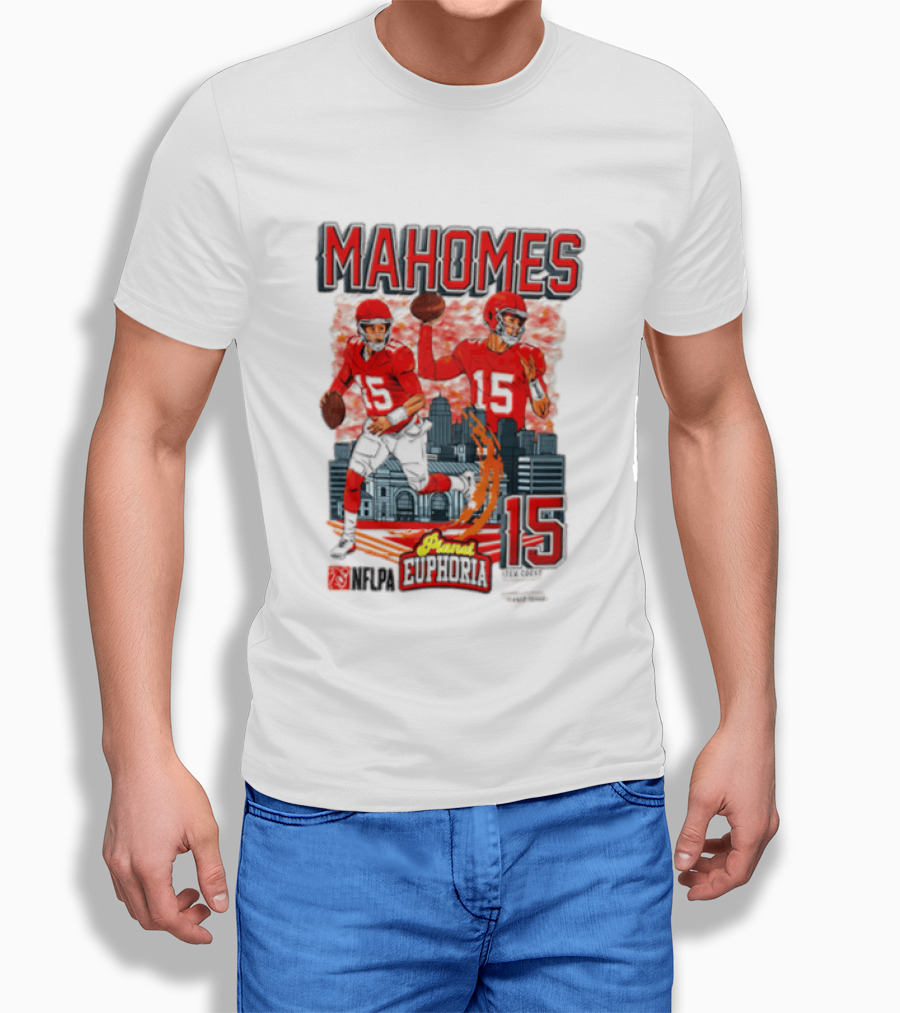 Mahomes Kansas City Chiefs Quarterback Euphoria 15 Skyline NFL Players T-Shirt