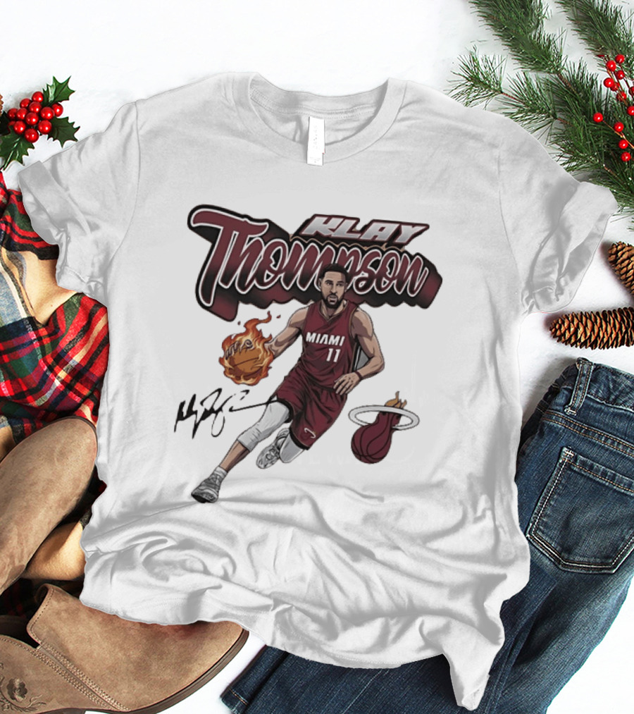 Klay Thompson Miami Heat NBA Basketball Flaming Ball Signature T-Shirt