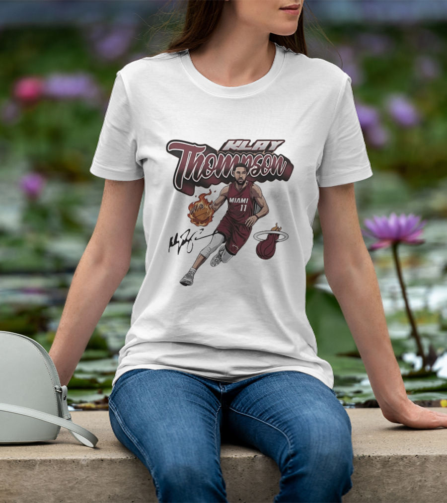 Klay Thompson Miami Heat NBA Basketball Flaming Ball Signature T-Shirt