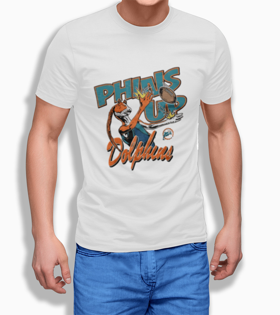 Phins Up Dolphins Jar Jar Binks Catching Football Miami Sports Fan T-Shirt