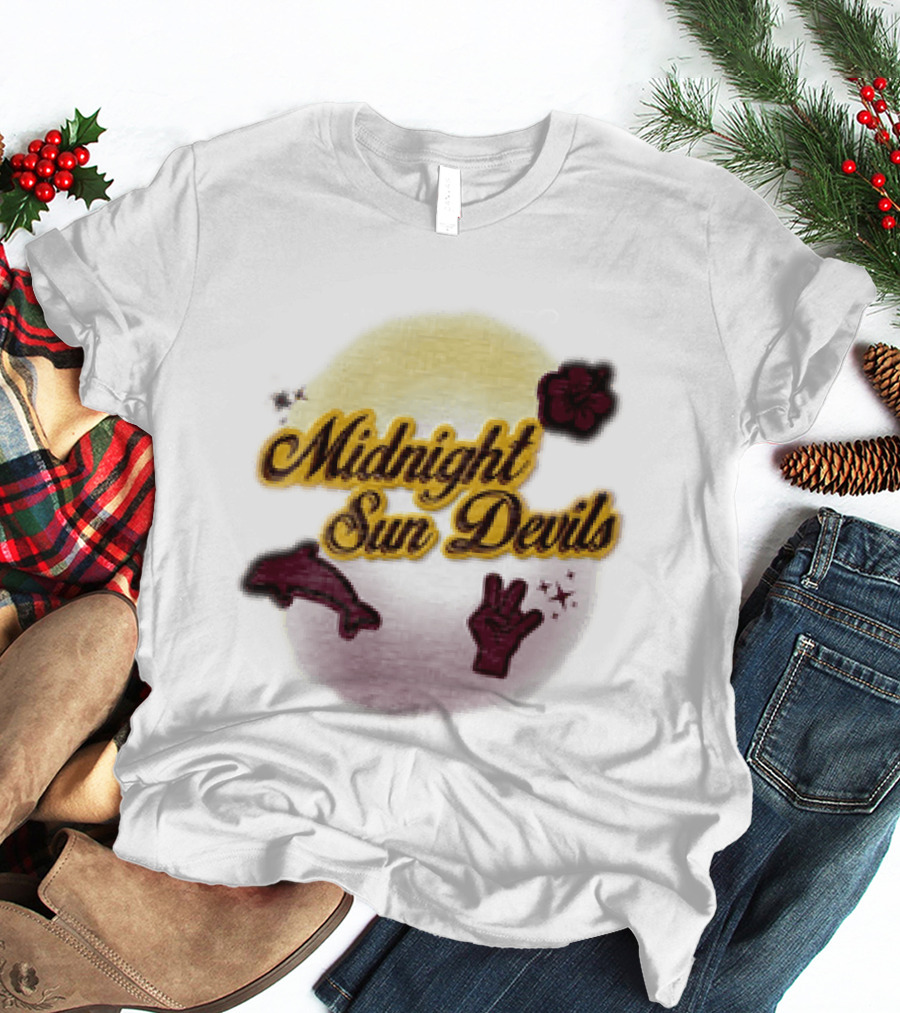 Midnight Sun Devils Hibiscus Flower Dolphin And Peace Sign T-Shirt