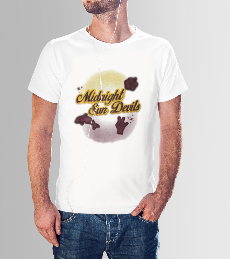 Midnight Sun Devils Hibiscus Flower Dolphin And Peace Sign T-Shirt