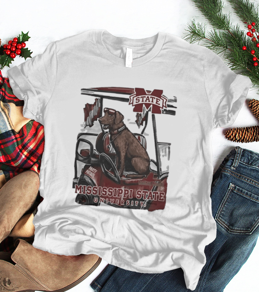 Mississippi State University Bulldogs Party Patrol Brown Lab Golf Cart T-Shirt