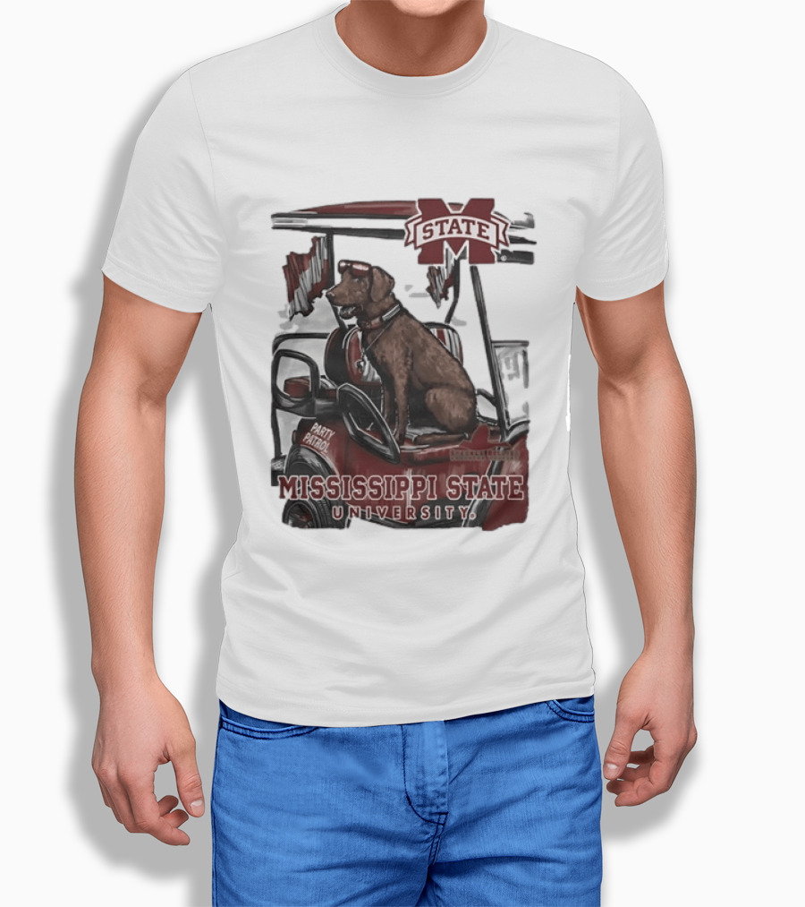 Mississippi State University Bulldogs Party Patrol Brown Lab Golf Cart T-Shirt