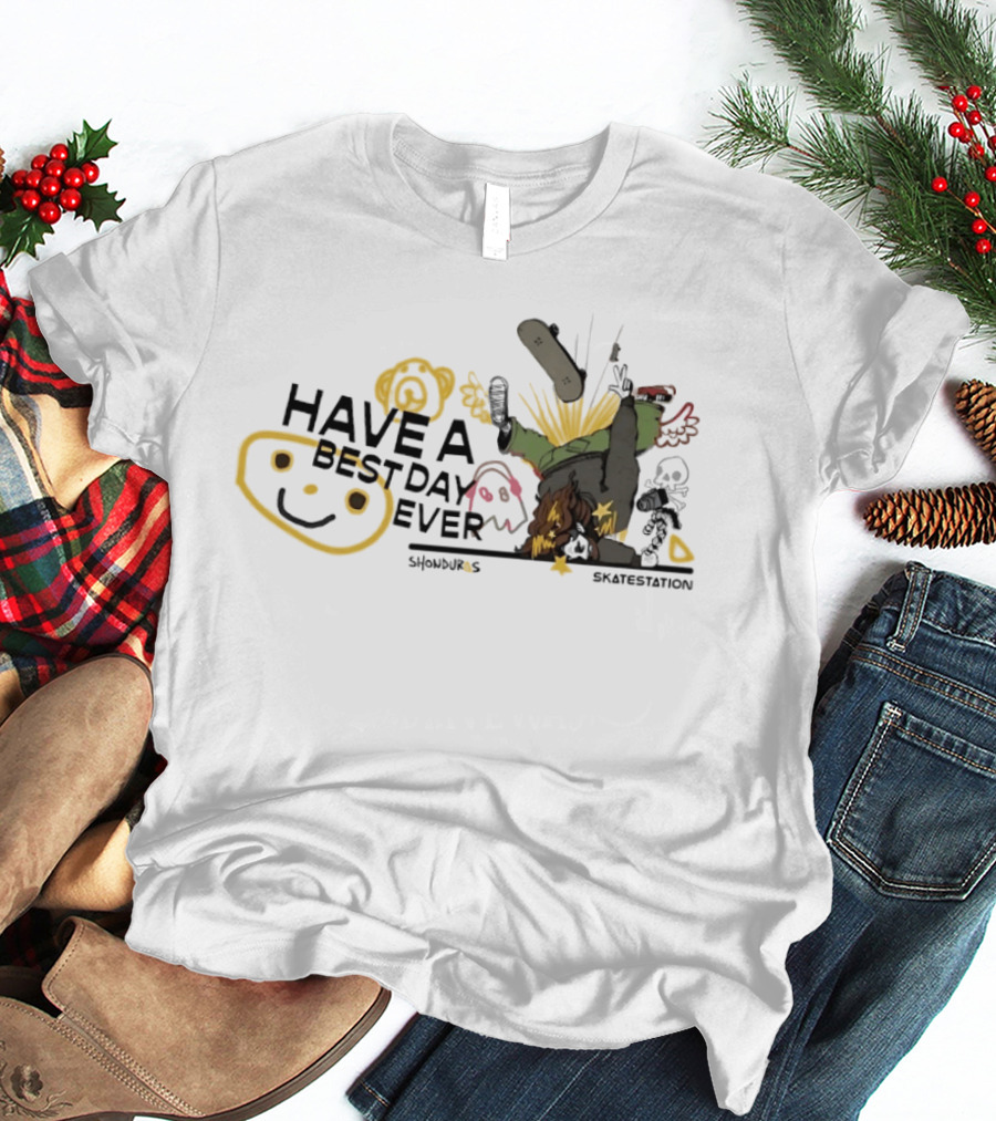 SHONDUROS Have A Best Day Ever Skatestation Smiley Skateboarding T-Shirt