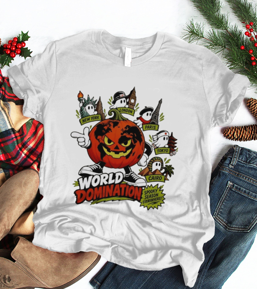 World Domination Pumpkin Spooky Season Everywhere New York London Paris Tokyo Cairo T-Shirt