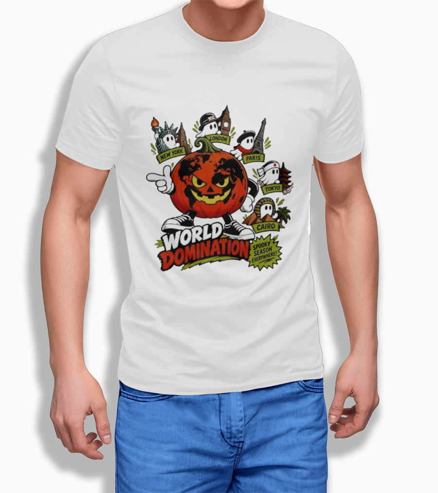 World Domination Pumpkin Spooky Season Everywhere New York London Paris Tokyo Cairo T-Shirt