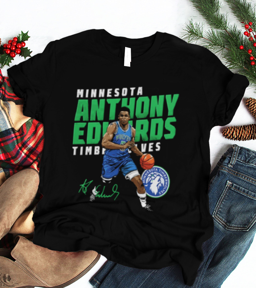 Anthony Edwards Minnesota Timberwolves NBA 5 Basketball Player Dribbling Ball T-Shirt