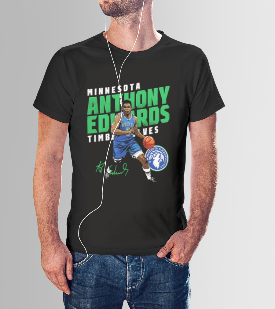 Anthony Edwards Minnesota Timberwolves NBA 5 Basketball Player Dribbling Ball T-Shirt