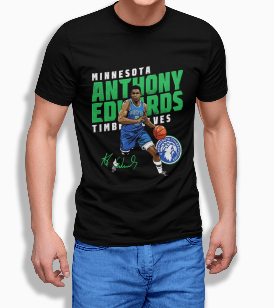 Anthony Edwards Minnesota Timberwolves NBA 5 Basketball Player Dribbling Ball T-Shirt