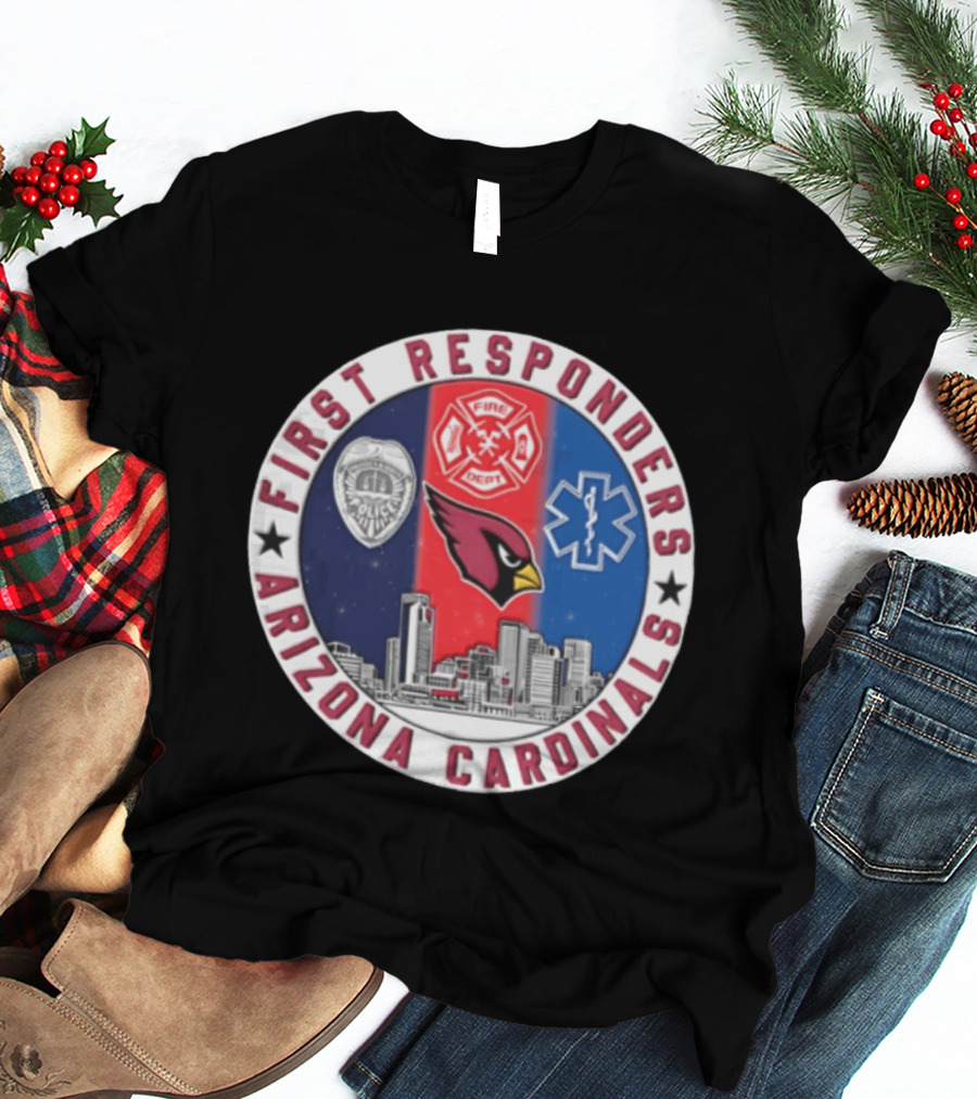 Arizona Cardinals First Responders Police Fire Medical Emblems Skyline T-Shirt