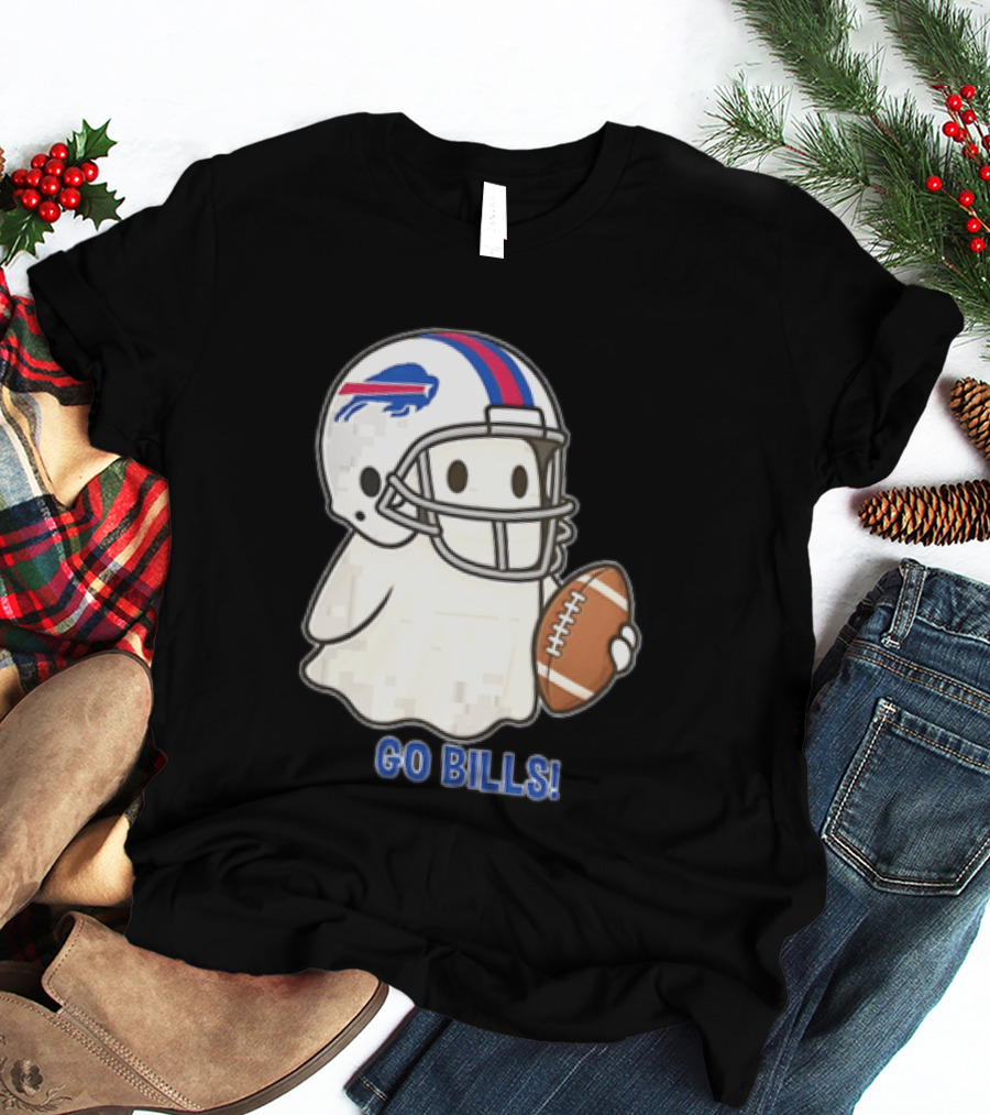 Buffalo Bills Ghost GO BILLS Football Helmet Holding Ball T-Shirt