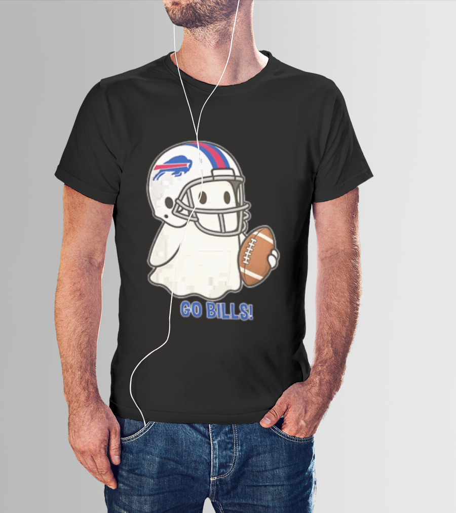 Buffalo Bills Ghost GO BILLS Football Helmet Holding Ball T-Shirt