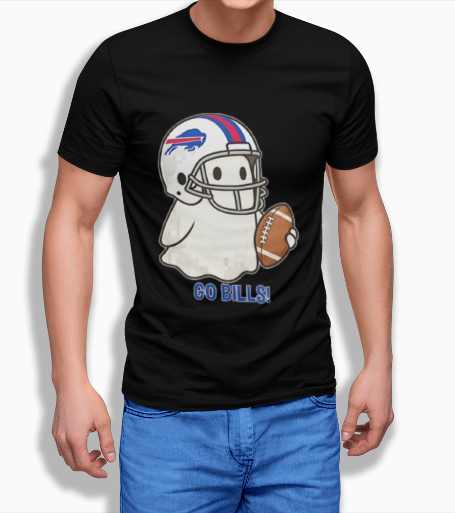 Buffalo Bills Ghost GO BILLS Football Helmet Holding Ball T-Shirt