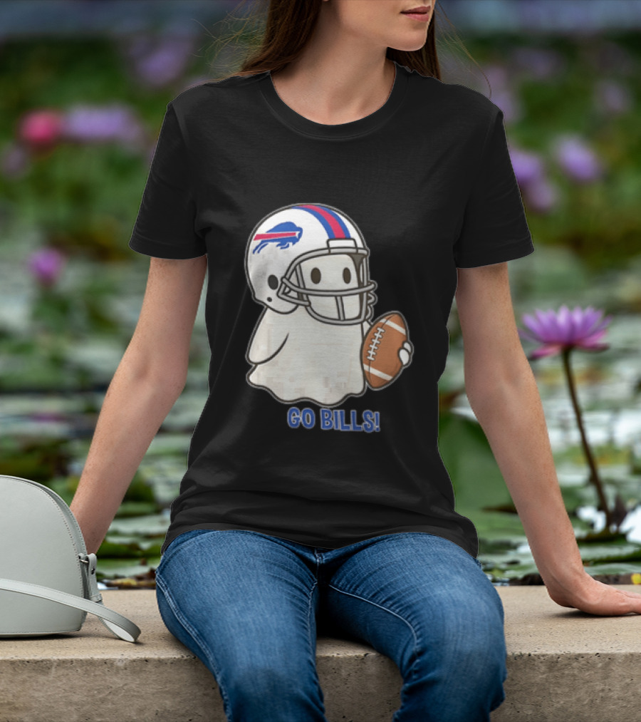 Buffalo Bills Ghost GO BILLS Football Helmet Holding Ball T-Shirt
