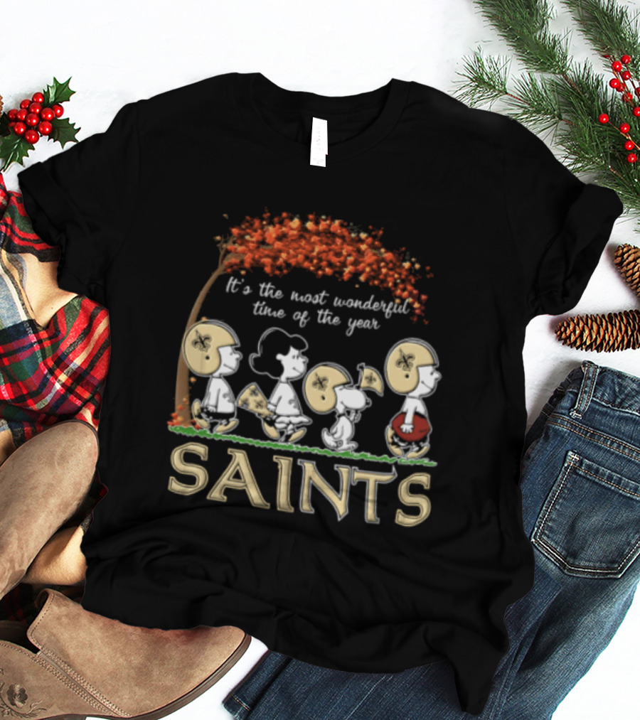 New Orleans Saints Charlie Brown Snoopy It's The Most Wonderful Time Of The Year T-Shirt