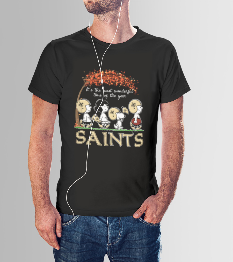 New Orleans Saints Charlie Brown Snoopy It's The Most Wonderful Time Of The Year T-Shirt